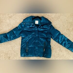Old Navy, medium, jewel tone teal funnel neck coat.